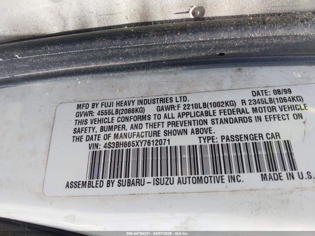 Продаж на аукціоні авто 2000 Subaru Outback, vin: 4S3BH665XY7612071, номер лоту: 44794321