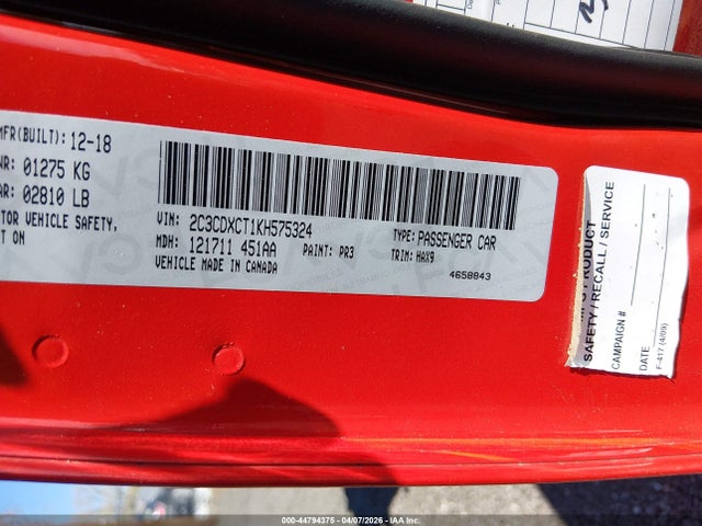 Продажа на аукционе авто 2019 Dodge Charger R/t Rwd, vin: 2C3CDXCT1KH575324, номер лота: 44794375