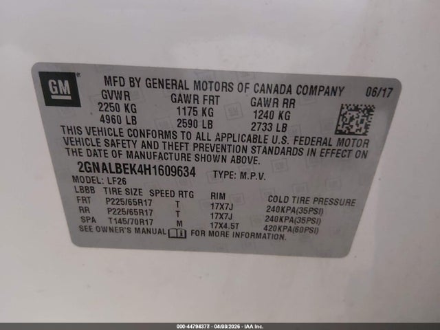 2GNALBEK4H1609634 Chevrolet EQUINOX LS