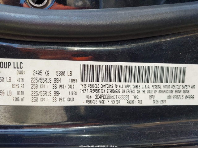 Продажа на аукционе авто 2013 Dodge Journey Sxt, vin: 3C4PDCBB0DT723391, номер лота: 44794399
