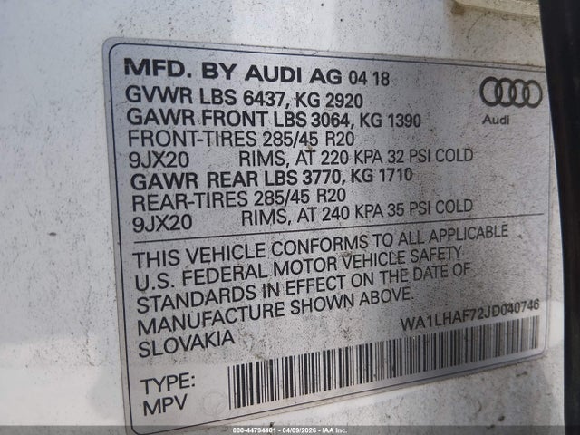 WA1LHAF72JD040746 Audi Q7 2.0t Premium