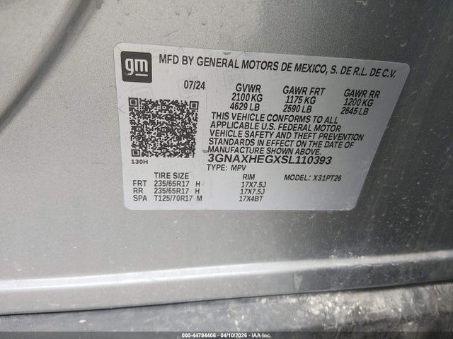 Aukcja sprzedaży 2025 Chevrolet Equinox Fwd Lt, vin: 3GNAXHEGXSL110393, numer aukcji: 44794406