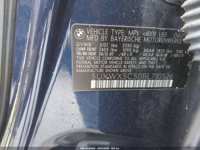 44794408 :رقم المزاد ، 5UXWX5C50BL710526 vin ، 2011 Bmw X3 Xdrive28i مزاد بيع