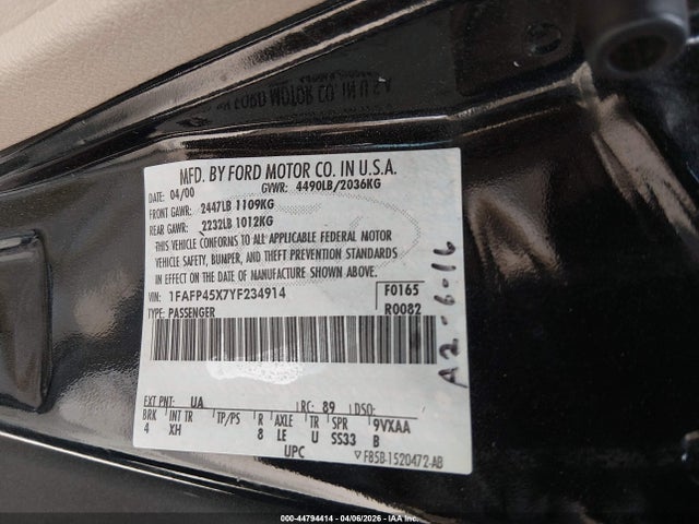 Продажа на аукционе авто 2000 Ford Mustang Gt, vin: 1FAFP45X7YF234914, номер лота: 44794414