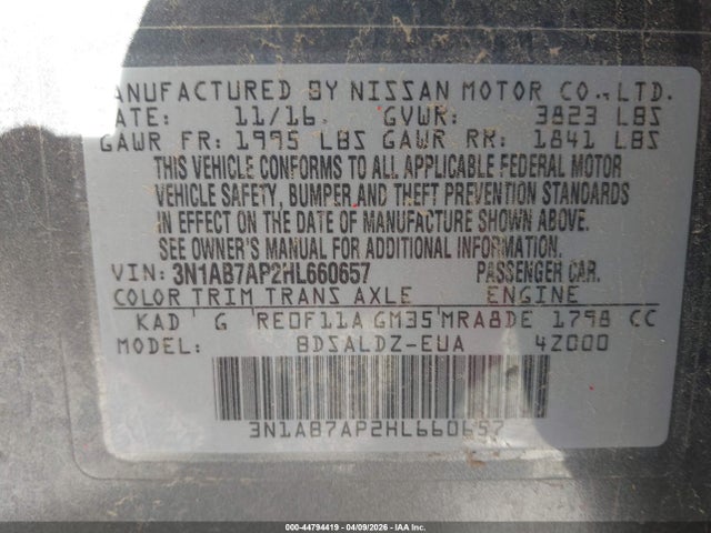 3N1AB7AP2HL660657 Nissan SENTRA SV