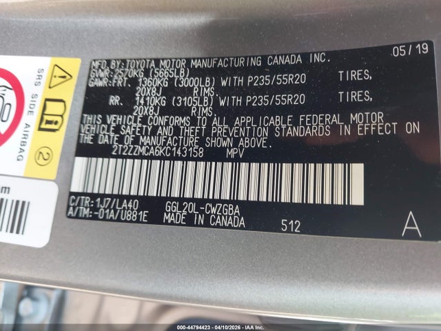 Продаж на аукціоні авто 2019 Lexus Rx 350, vin: 2T2ZZMCA6KC143158, номер лоту: 44794423