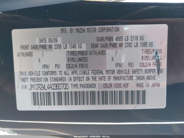 44794430 :رقم المزاد ، JM1CR2WL4A0360700 vin ، 2010 Mazda Mazda5 Sport مزاد بيع