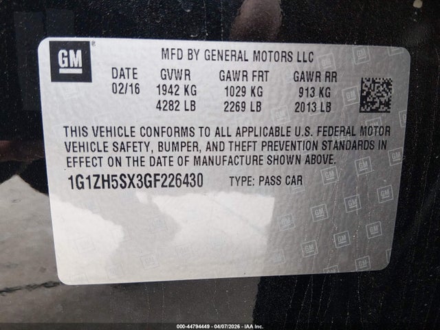 Aukcja sprzedaży 2016 Chevrolet Malibu Premier, vin: 1G1ZH5SX3GF226430, numer aukcji: 44794449