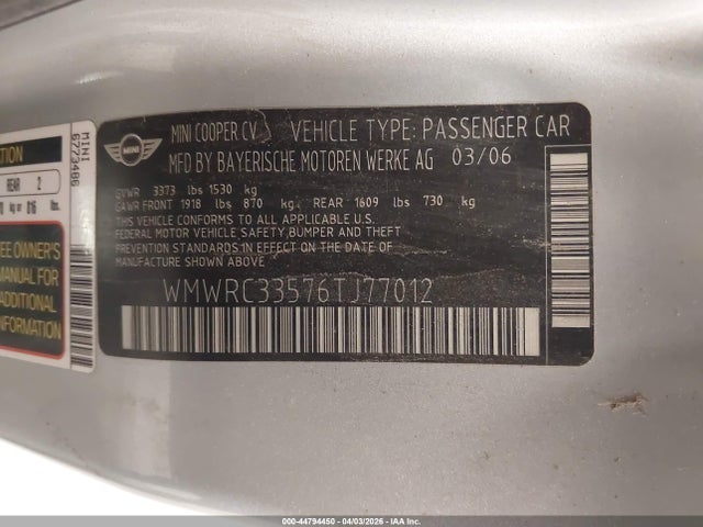 2006 MINI COOPER WMWRC33576TJ77012 Photo 8