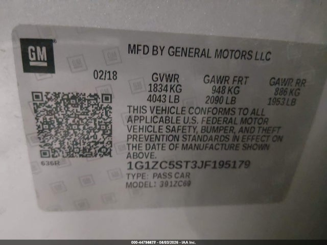 1G1ZC5ST3JF195179 Chevrolet Malibu 1fl