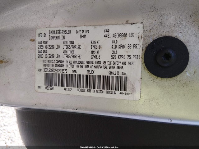 2005 Dodge Ram 3500 Slt/laramie მანქანა იყიდება აუქციონზე, vin: 3D7LS38C25G719976, აუქციონის ნომერი: 44794493