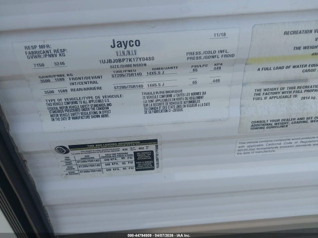 1UJBJ0BP7K17Y0480 Jayco Other