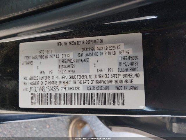 Продажа на аукционе авто 2020 Mazda Mazda6 Touring, vin: JM1GL1VM8L1514328, номер лота: 44794512