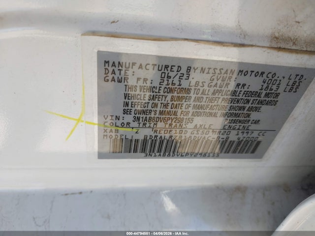 Продаж на аукціоні авто 2023 Nissan Sentra Sr Xtronic Cvt, vin: 3N1AB8DV6PY298155, номер лоту: 44794581