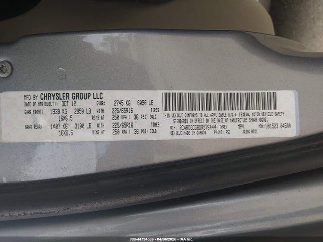 Aukcja sprzedaży 2013 Dodge Grand Caravan Sxt, vin: 2C4RDGCG8DR576444, numer aukcji: 44794586