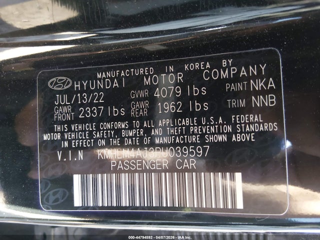 Продаж на аукціоні авто 2023 Hyundai Elantra Hybrid Blue, vin: KMHLM4AJ3PU039597, номер лоту: 44794592