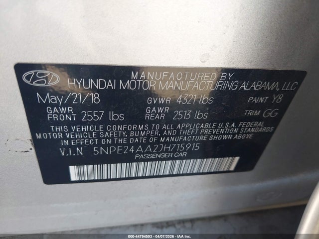 Hyundai SONATA ECO 2018 5NPE24AA2JH715915 Image 9