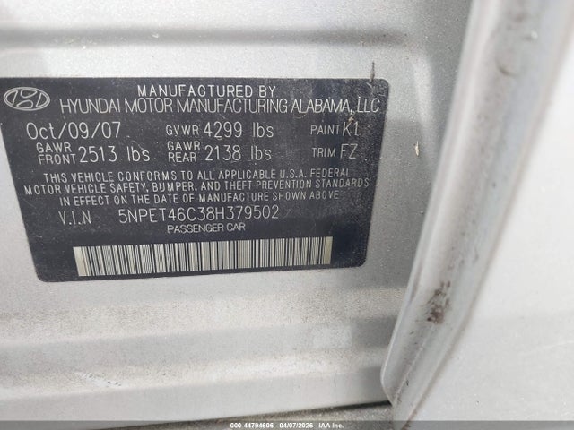 2008 HYUNDAI SONATA 5NPET46C38H379502 Photo 8