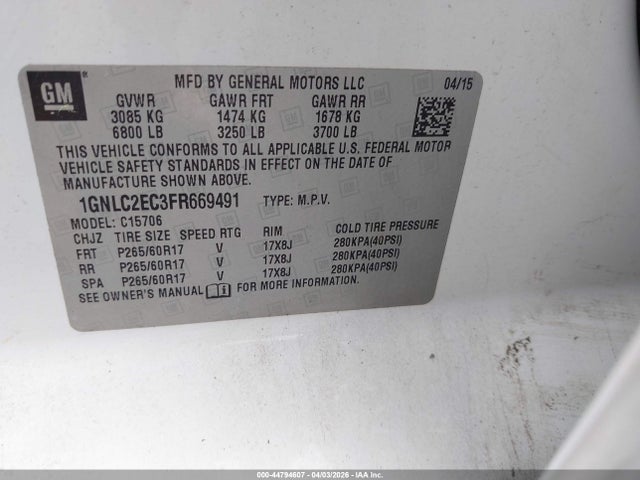 2015 CHEVROLET TAHOE 1GNLC2EC3FR669491 Photo 8