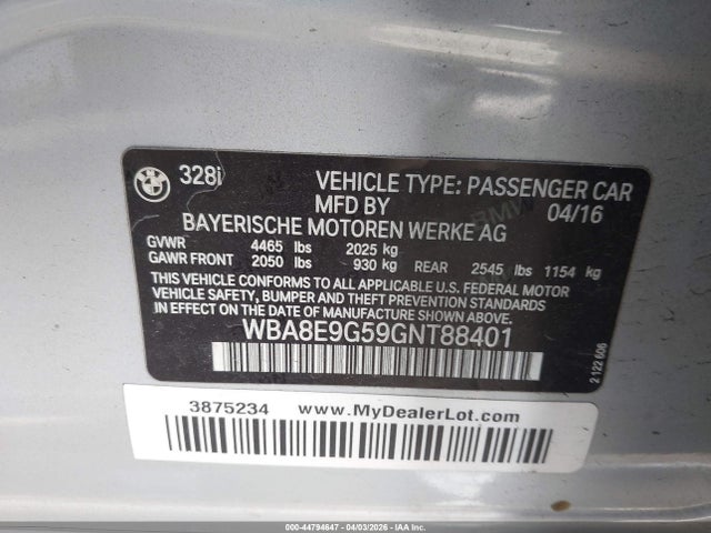 WBA8E9G59GNT88401 BMW 328I