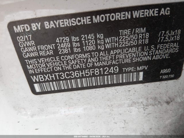 2017 Bmw X1 Xdrive28i მანქანა იყიდება აუქციონზე, vin: WBXHT3C36H5F81249, აუქციონის ნომერი: 44794660