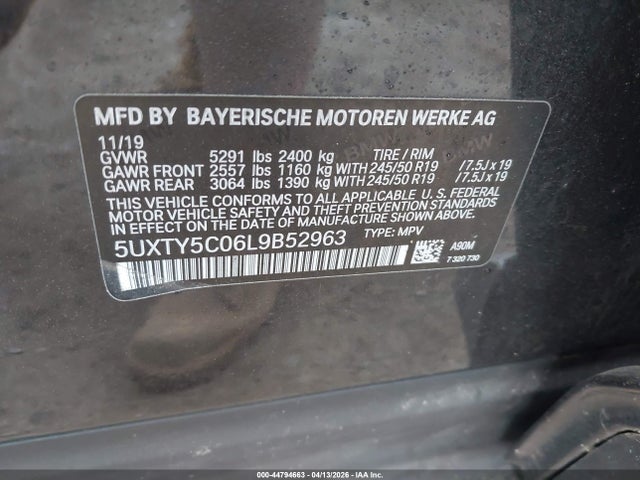 2020 Bmw X3 Xdrive30i მანქანა იყიდება აუქციონზე, vin: 5UXTY5C06L9B52963, აუქციონის ნომერი: 44794663