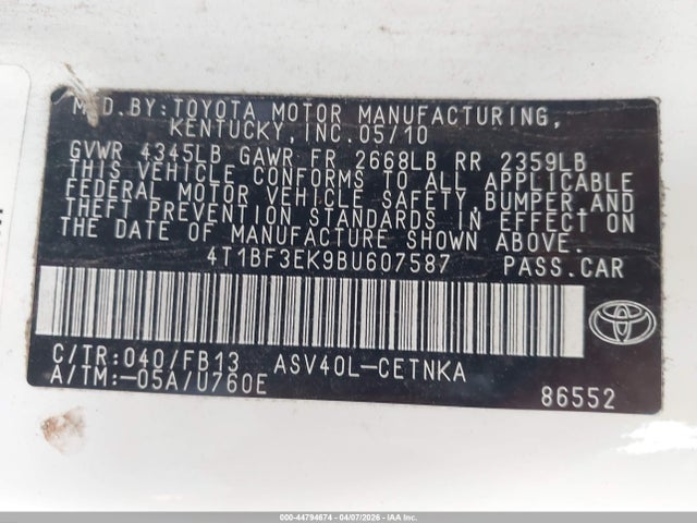 2011 TOYOTA CAMRY 4T1BF3EK9BU607587 Photo 8