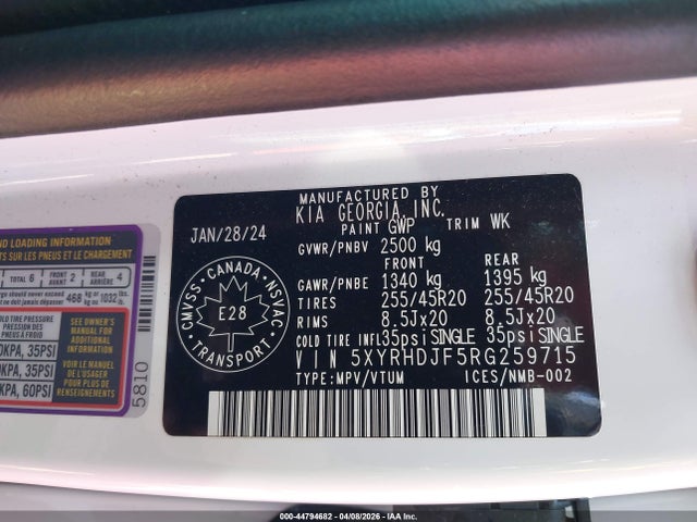 Aukcja sprzedaży 2024 Kia Sorento X-line Ex, vin: 5XYRHDJF5RG259715, numer aukcji: 44794682