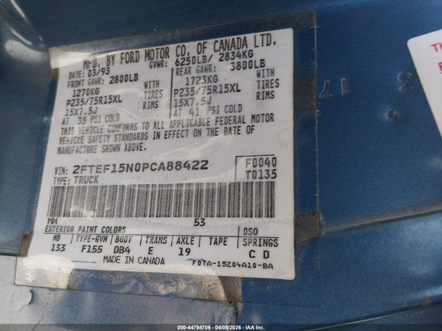 1993 FORD F150 2FTEF15N0PCA88422 Photo 8