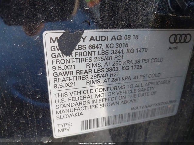 Продажа на аукционе авто 2019 Audi Q7 55 Premium, vin: WA1VAAF7XKD003958, номер лота: 44794720