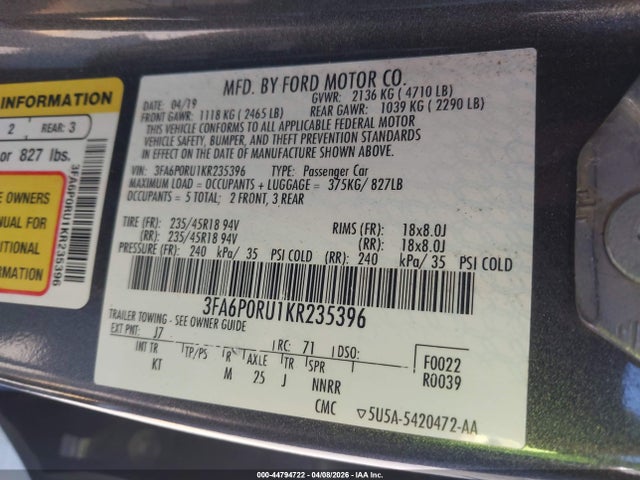3FA6P0RU1KR235396 Ford Fusion Hybrid Titanium
