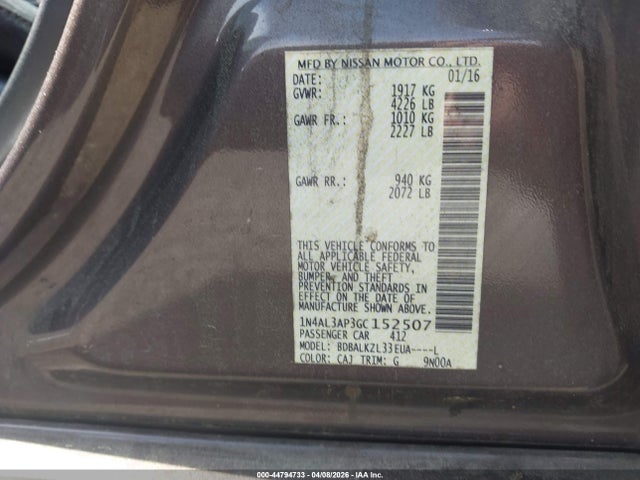Продаж на аукціоні авто 2016 Nissan Altima 2.5 Sv, vin: 1N4AL3AP3GC152507, номер лоту: 44794733