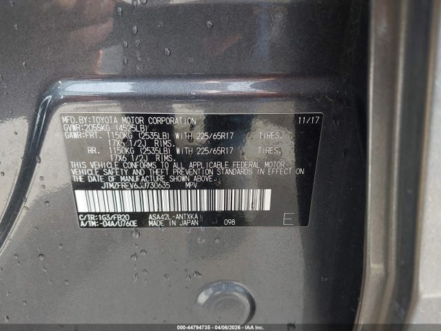 JTMZFREV6JJ730635 Toyota RAV4 LE