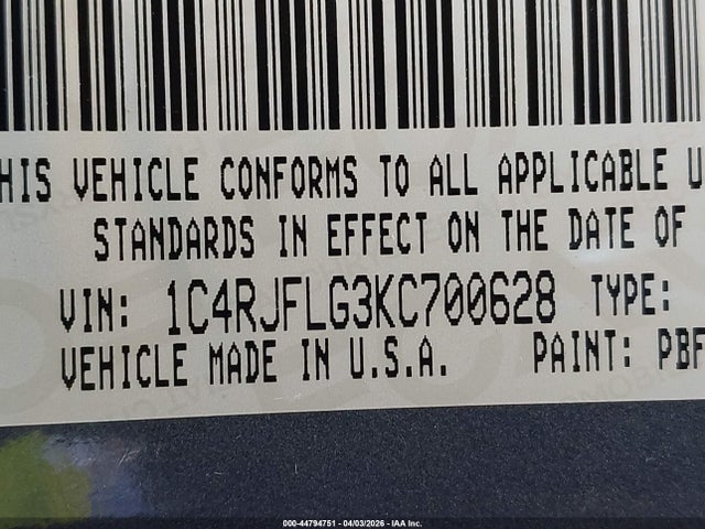 2019 JEEP GRAND CHEROKEE 1C4RJFLG3KC700628 Photo 8