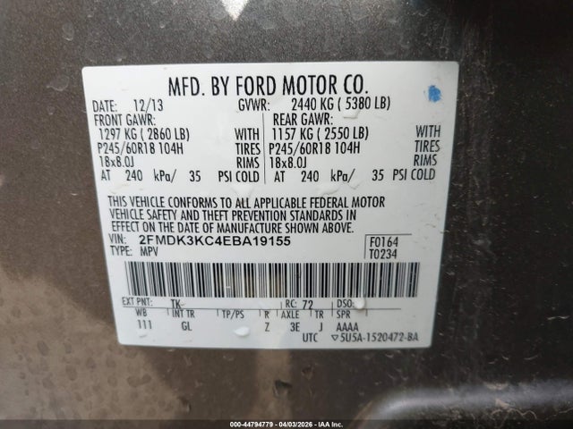 Ford Edge Limited 2014 2FMDK3KC4EBA19155 Image 9
