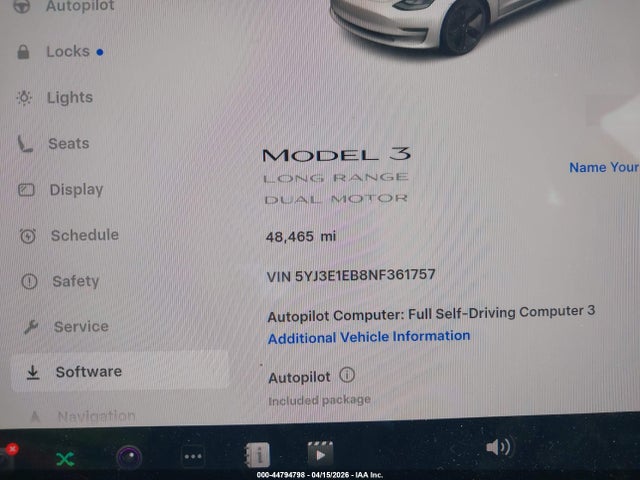 Aukcja sprzedaży 2022 Tesla Model 3 Long Range Dual Motor All-wheel Drive, vin: 5YJ3E1EB8NF361757, numer aukcji: 44794798