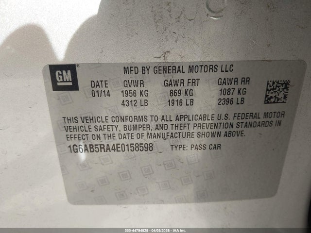 2014 Cadillac Ats Luxury მანქანა იყიდება აუქციონზე, vin: 1G6AB5RA4E0158598, აუქციონის ნომერი: 44794825