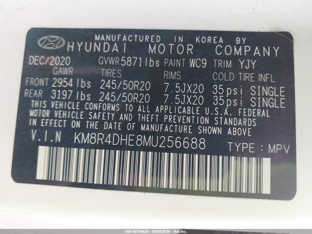 Aukcja sprzedaży 2021 Hyundai Palisade Sel, vin: KM8R4DHE8MU256688, numer aukcji: 44794828