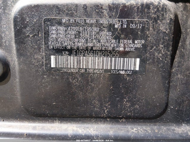 44794837 :رقم المزاد ، JF1GPAS61DH215255 vin ، 2013 Subaru Impreza 2.0i Sport Limited مزاد بيع