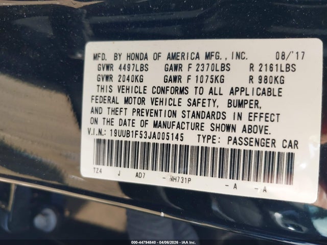 Aukcja sprzedaży 2018 Acura Tlx Tech Pkg, vin: 19UUB1F53JA005145, numer aukcji: 44794840
