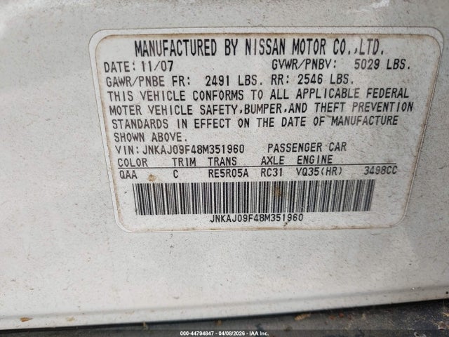 2008 INFINITI EX35 JNKAJ09F48M351960 Photo 8