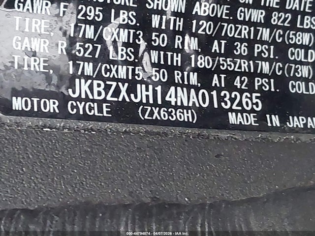 JKBZXJH14NA013265 Kawasaki Zx636 K