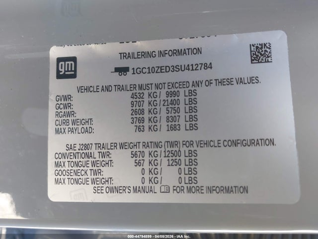 1GC10ZED3SU412784 Chevrolet Silverado Ev Lt