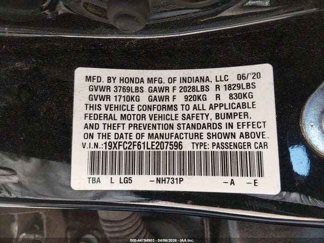 2020 HONDA CIVIC 19XFC2F61LE207596 Photo 8