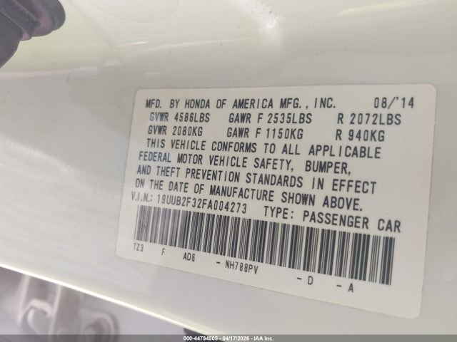 Aukcja sprzedaży 2015 Acura Tlx V6, vin: 19UUB2F32FA004273, numer aukcji: 44794905