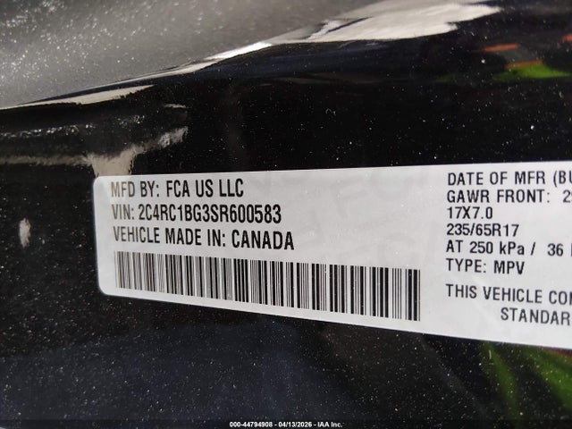 Продажа на аукционе авто 2025 Chrysler Pacifica Select, vin: 2C4RC1BG3SR600583, номер лота: 44794908