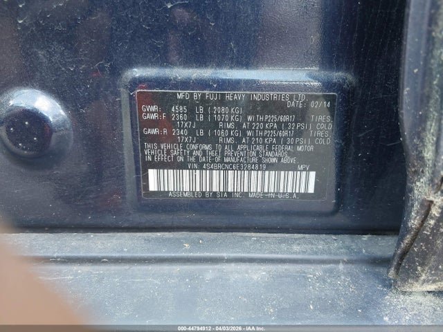 Aukcja sprzedaży 2014 Subaru Outback 2.5i Limited, vin: 4S4BRCNC6E3284819, numer aukcji: 44794912