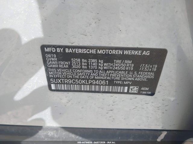 Aukcja sprzedaży 2019 Bmw X3 Xdrive30i, vin: 5UXTR9C50KLP94061, numer aukcji: 44794939