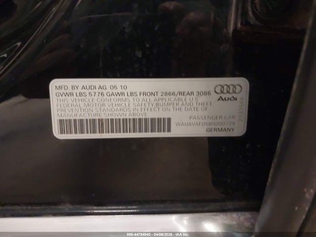 2011 Audi A8 4.2 მანქანა იყიდება აუქციონზე, vin: WAUAVAFD5BN000729, აუქციონის ნომერი: 44794940