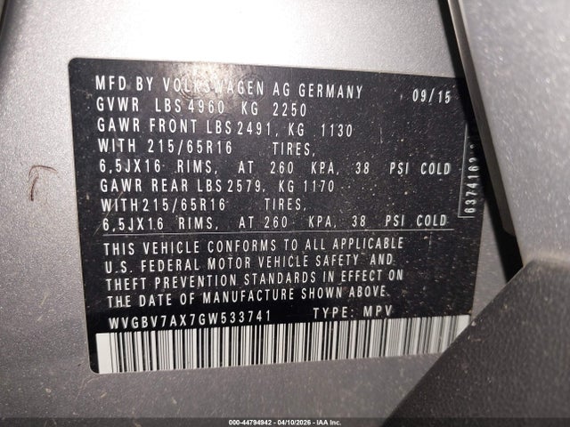 2016 VOLKSWAGEN TIGUAN WVGBV7AX7GW533741 Photo 8